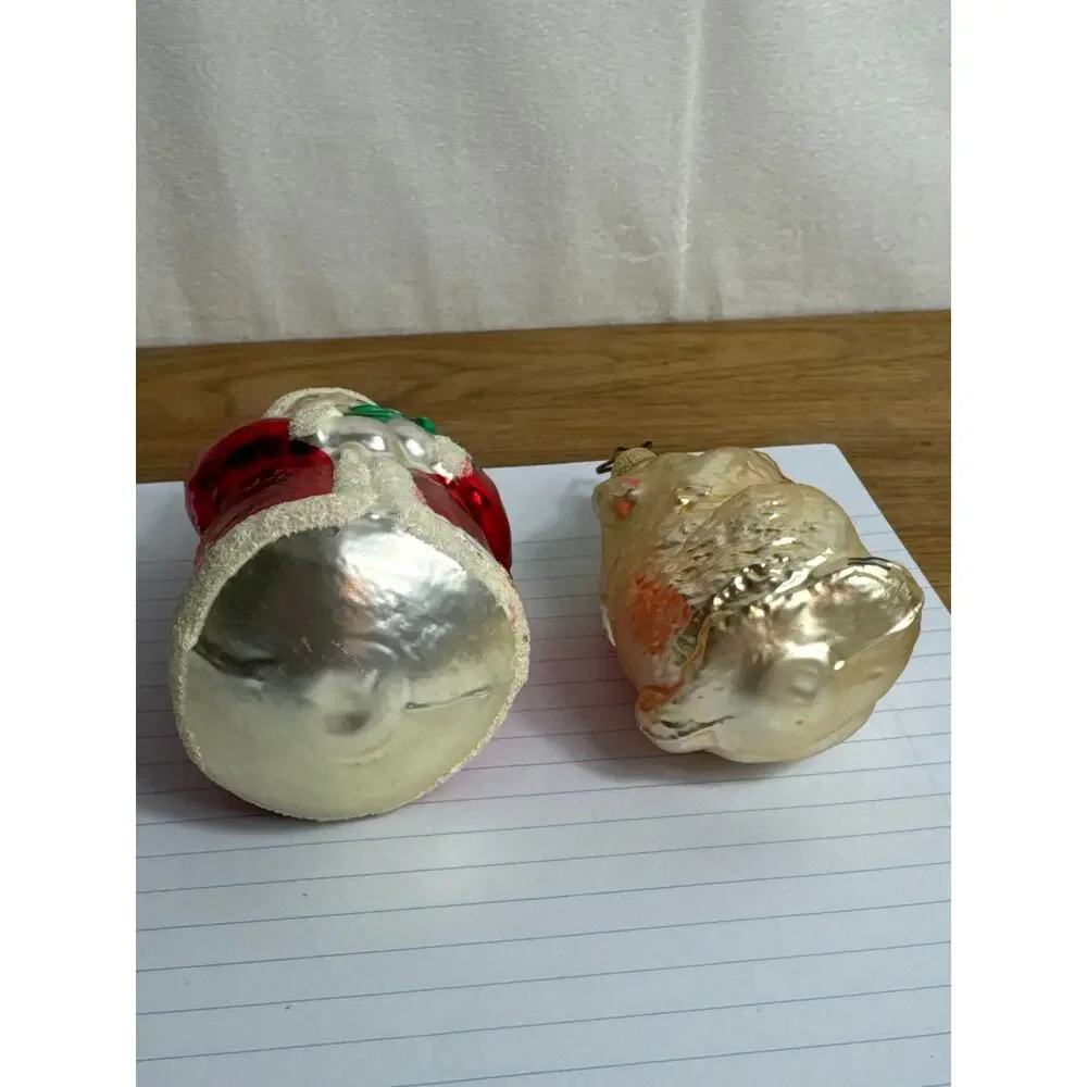 Inge Glas Ornaments Glass Santa and Rabbit Germany Christmas Traditional Gift
